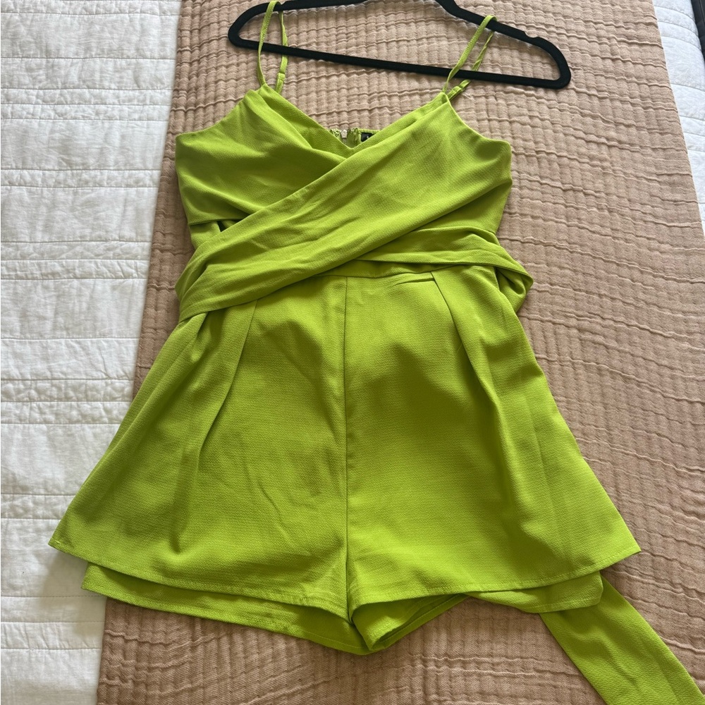Blue Blush Lime Green Wrap Jumpsuit